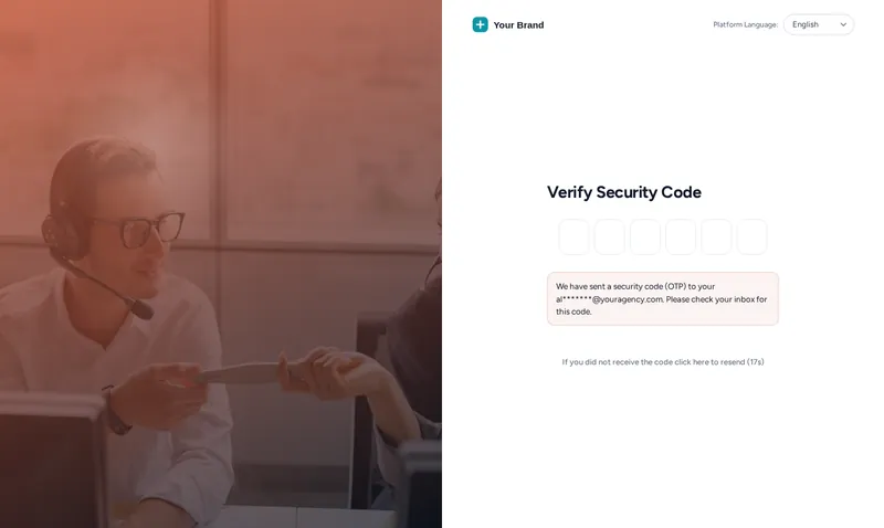 The two-factor security code screen of the GoHighLevel login in the Split hero design